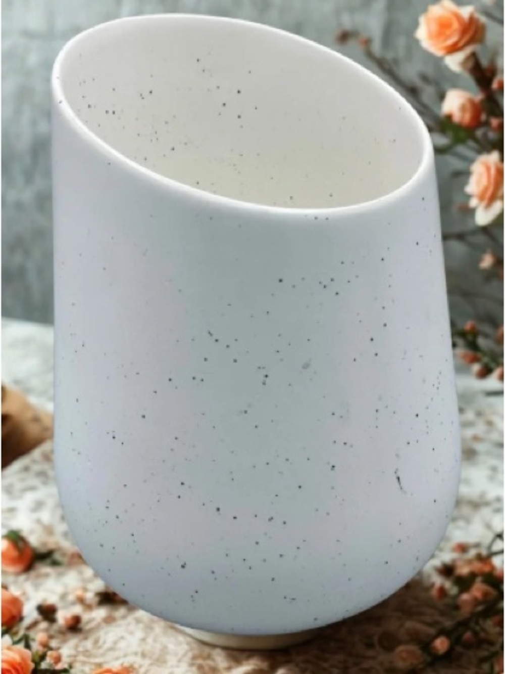 Speckled White Tilted Ceramic Vase - Minimalist Home Accent